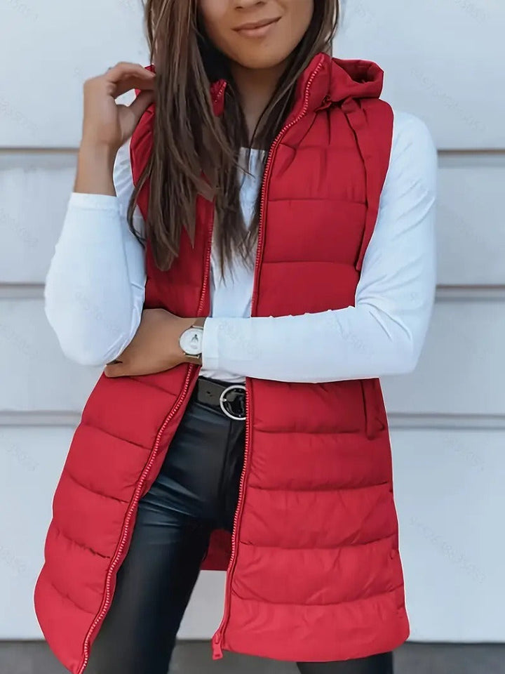 Women Autumn–Winter Casual Quilted Hooded Long Bodywarmer