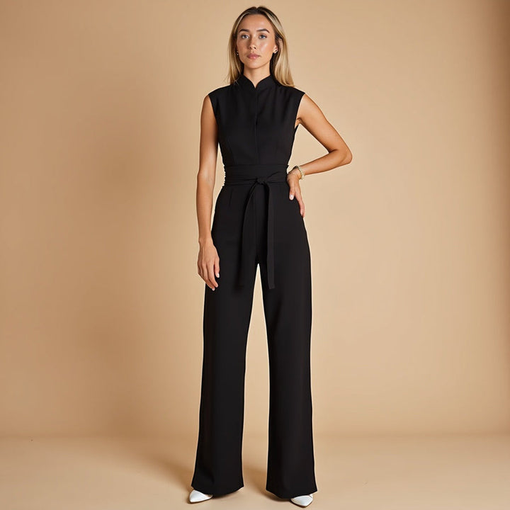 Women’s Wide-Leg Jumpsuit – Sleek Belted Waist & Modern Neckline