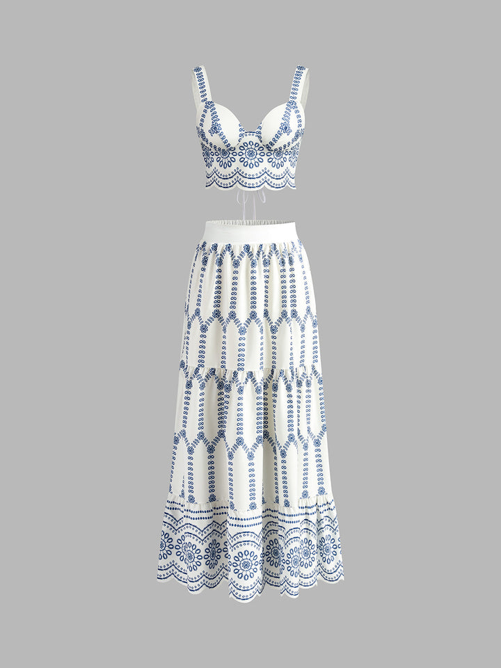 Two Piece Maxi Dress – Printed Crop Top – Vacation Set