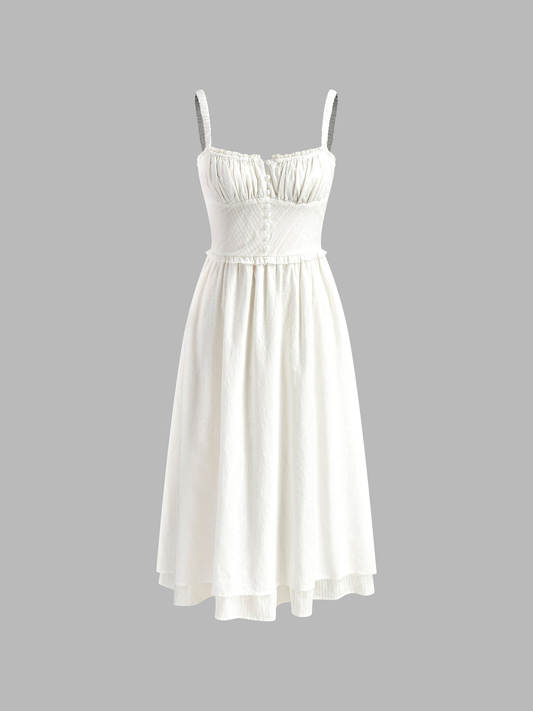 White Midi Dress – Ruched Bodice – Romantic Summer
