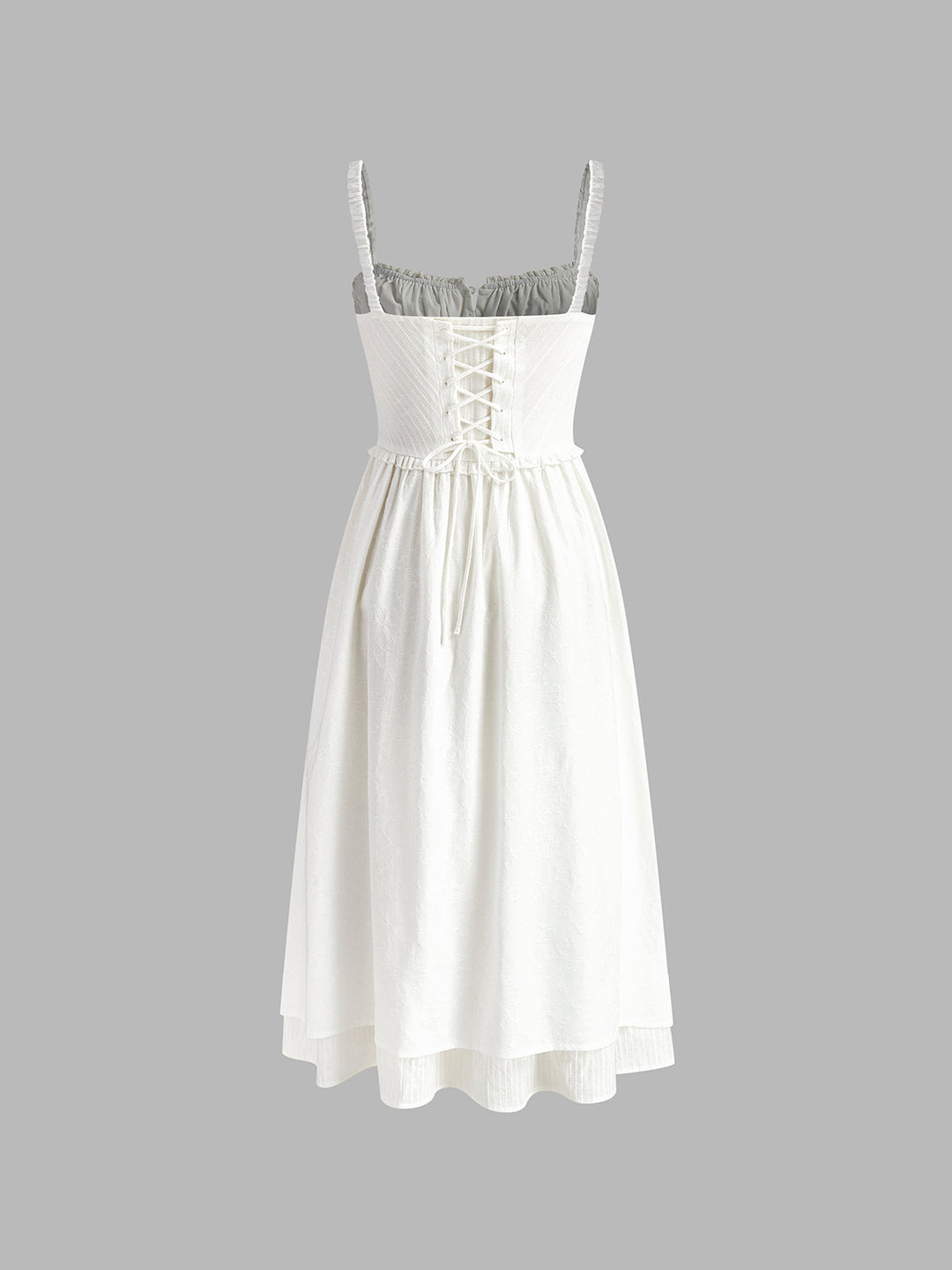 White Midi Dress – Ruched Bodice – Romantic Summer