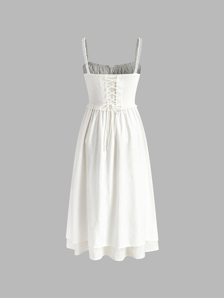 White Midi Dress – Ruched Bodice – Romantic Summer