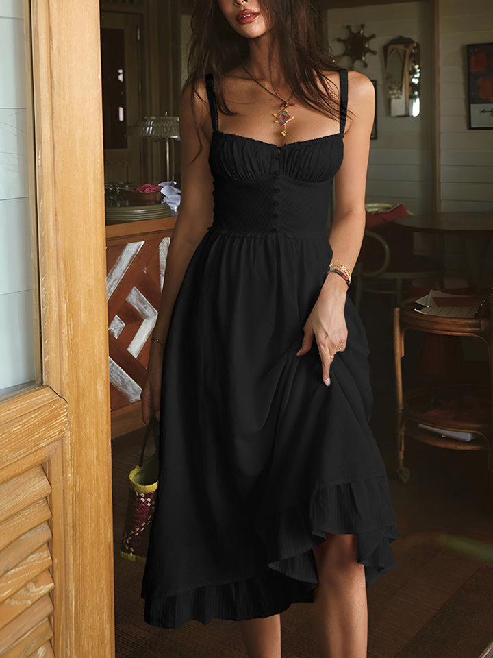White Midi Dress – Ruched Bodice – Romantic Summer