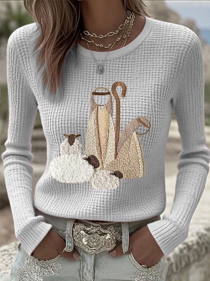 Embroidered Holiday Top – Faithful Elegance – Cozy Fit