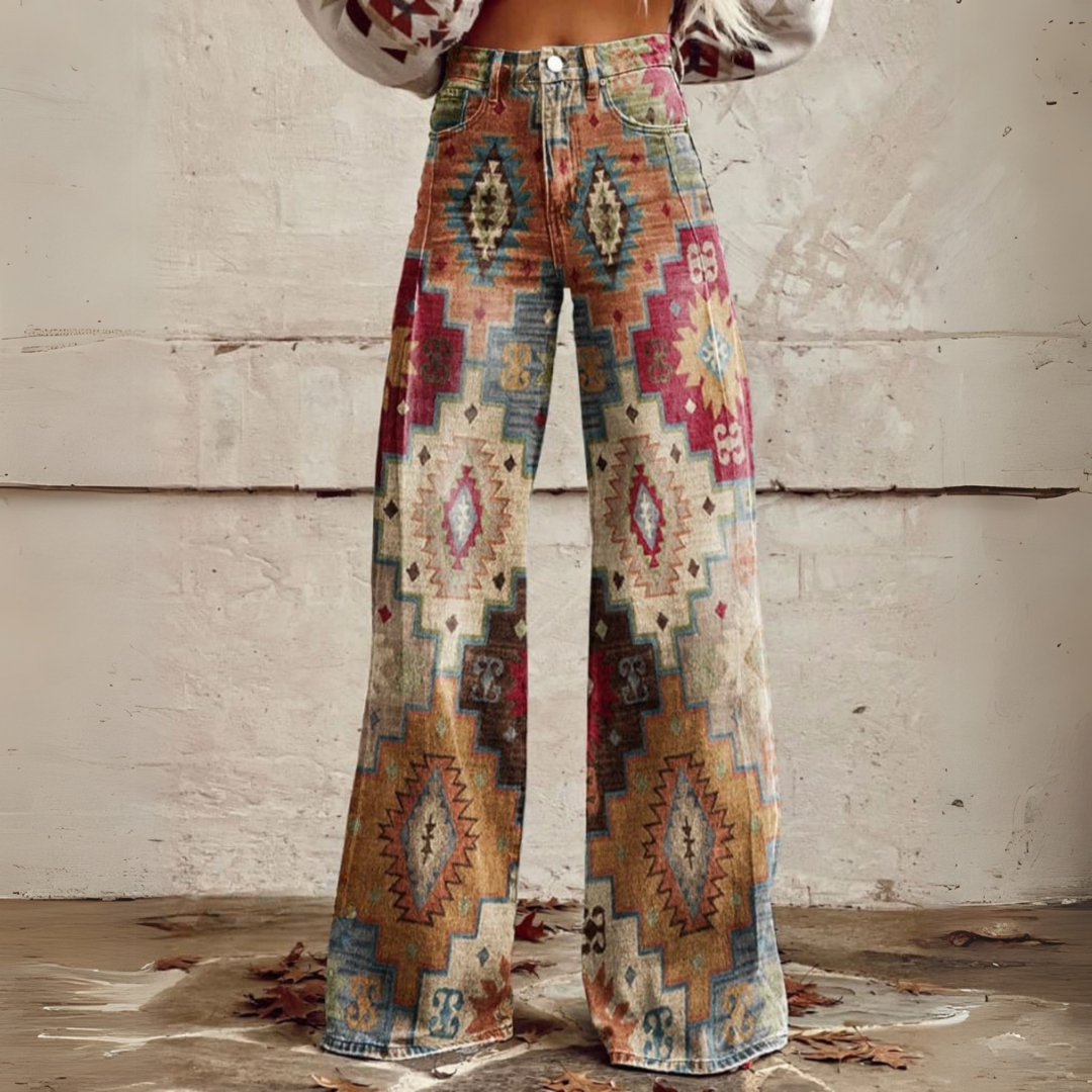 Floral Wide Leg Pants – High Waist – Retro Style