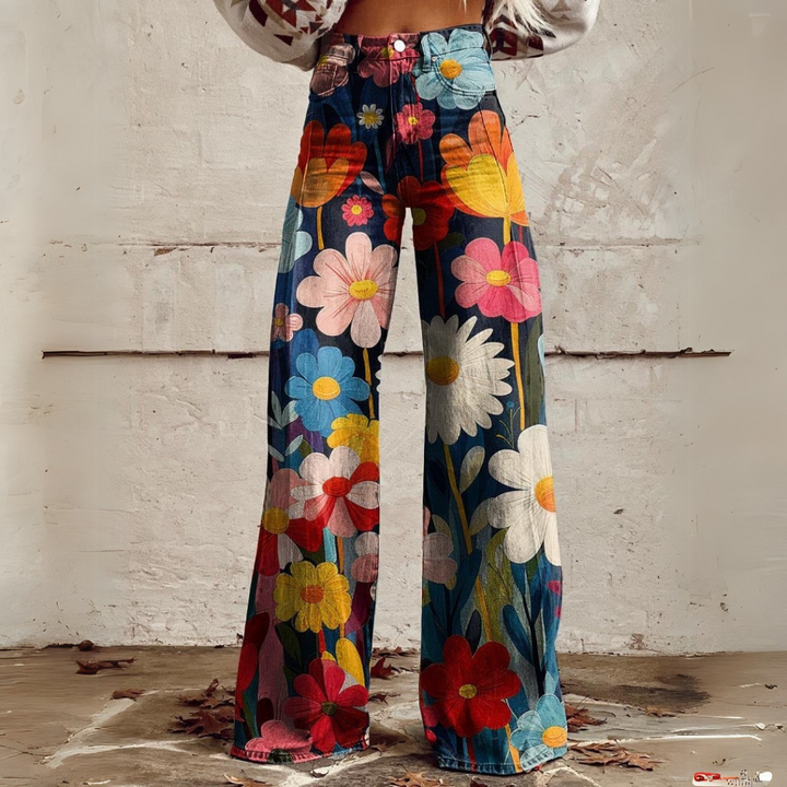 Floral Wide Leg Pants – High Waist – Retro Style