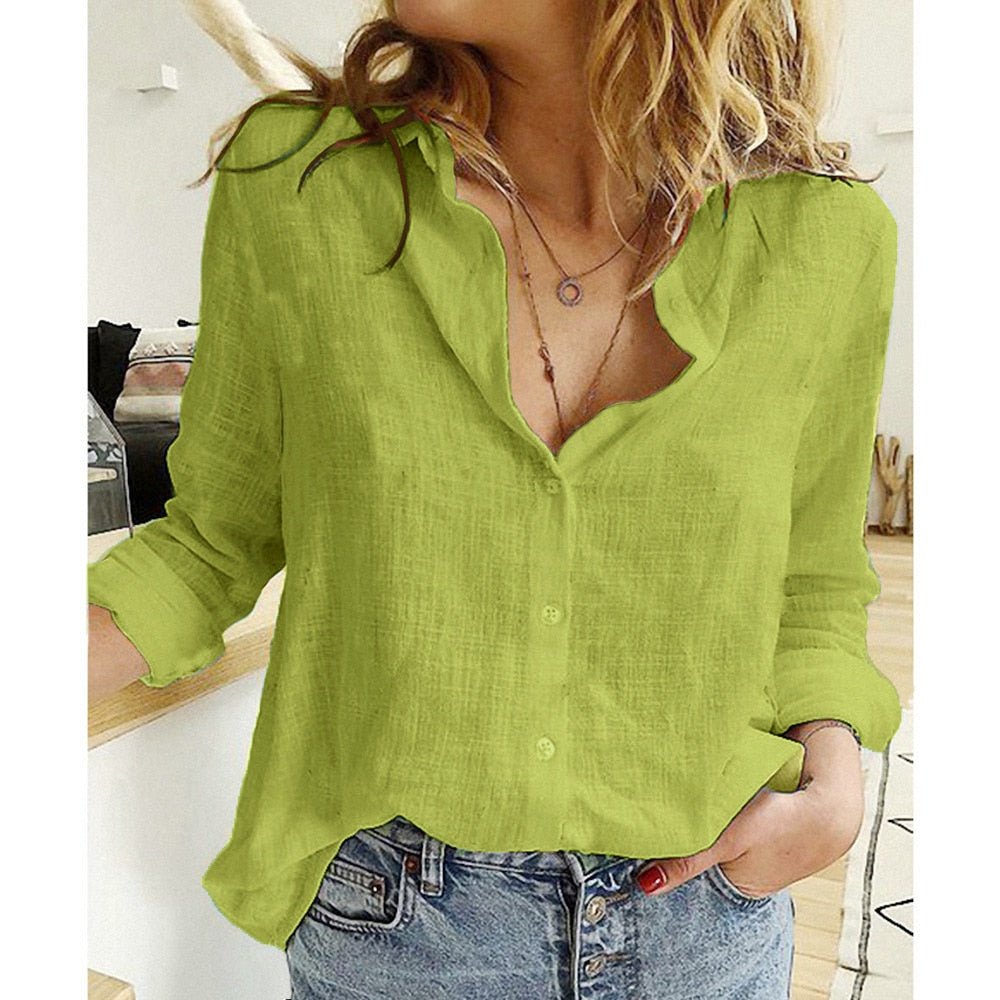 Linen Button Blouse – Casual Chic – Breathable Cotton Style